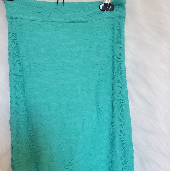 BEBE Teal Turquoise Lace Assymetrical Mermaid Midi Skirt - Size XXS, 00 - Picture 2 of 6